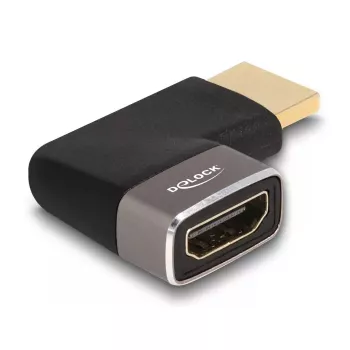 DeLOCK HDMI adapteris kištukas į lizdą 90° kairėn 8K 60 Hz pilkas metalinis