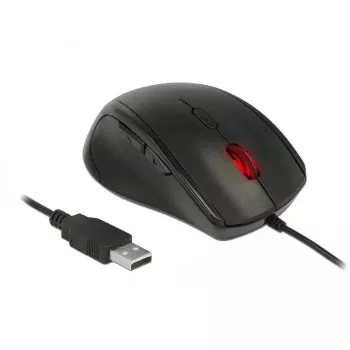 Kairiarankė laidinė pelė MITEL DeLOCK 12548 USB Type-A optinė 2400 DPI 5 mygtukai juoda