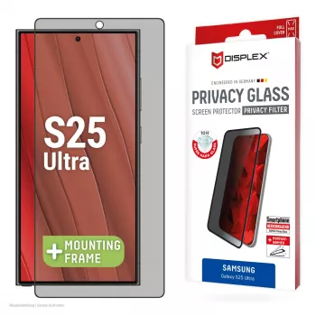 Displex privatumą užtikrinantis apsauginis stiklas (10H) Samsung Galaxy S25 Ultra su Eco montavimo rėmeliu