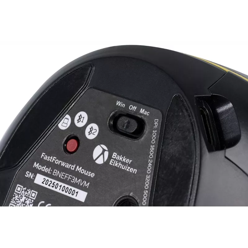 BakkerElkhuizen FastForward pelė, dešinei rankai, vertikalus dizainas, optinė, RF belaidė + Bluetooth + USB Type-C, 500 DPI, pilka