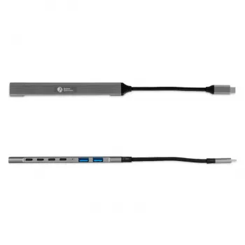 USB-C Hub 7-in-1 BakkerElkhuizen BNECHUB3A4C — 7 prievadai (USB 3.2 Gen1 A, USB 3.2 Gen1 C, USB 2.0), aliumininis korpusas, pilka/juoda