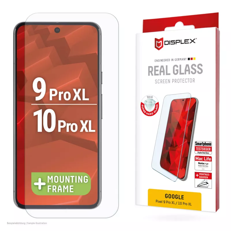 Displex Screen Protector (10H) apsauginis stiklas, skirtas Google Pixel 9 Pro XL, Pixel 10 Pro XL, su Eco montavimo rėmeliu, atsparus įbrėžimams
