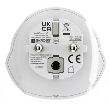 Kelioninis adapteris SKROSS World to Europe – universalus įėjimas į europietišką lizdą, baltas, 64×58×47 mm