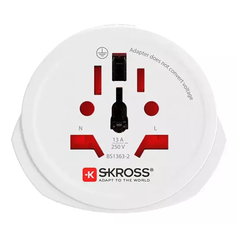 Kelioninis adapteris SKROSS World to Europe – universalus įėjimas į europietišką lizdą, baltas, 64×58×47 mm