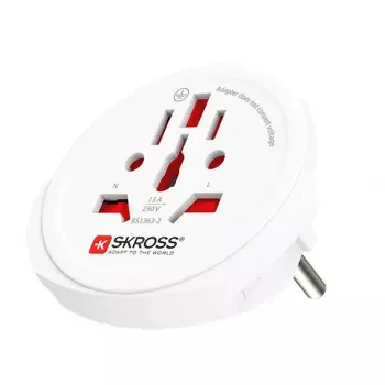 Kelioninis adapteris SKROSS World to Europe – universalus įėjimas į europietišką lizdą, baltas, 64×58×47 mm