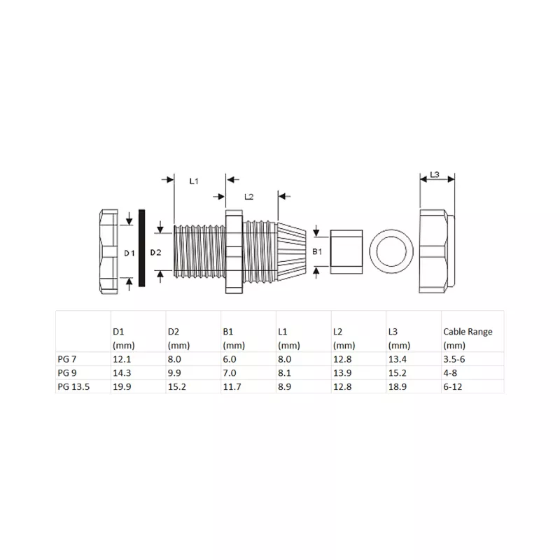 InLine kabelio įvadas nailoninis IP68 3.5-6 mm juodas 10 vnt.
