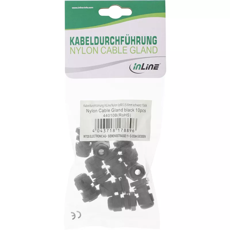 InLine kabelio įvadas nailoninis IP68 3.5-6 mm juodas 10 vnt.