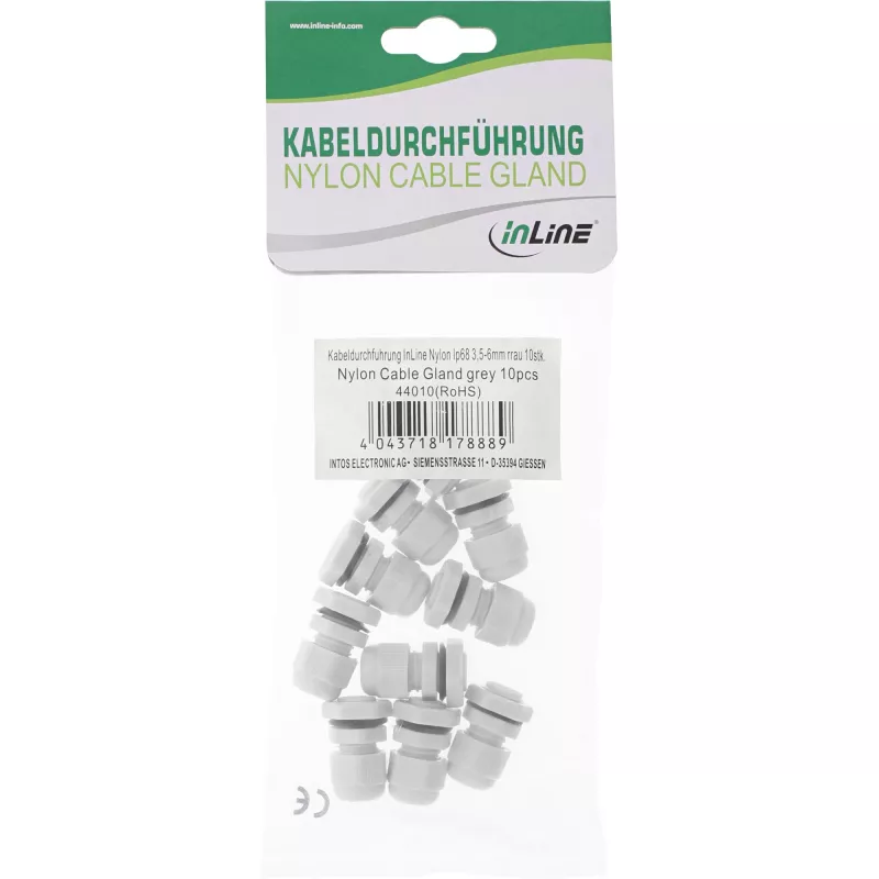 InLine kabelio įvadas nailoninis IP68 4-8 mm pilkas 10 vnt.