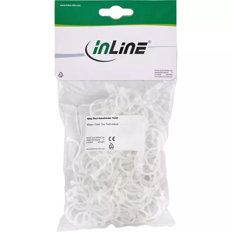 Twist Cable Ties InLine 14–17 mm nailoniniai balti, pakuotė 100 vnt.
