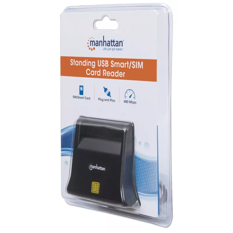 Manhattan USB-A Smart/SIM kortelių skaitytuvas, 480 Mbps (USB 2.0), stalinis, juodas, 86 cm laidas, 3 metų garantija