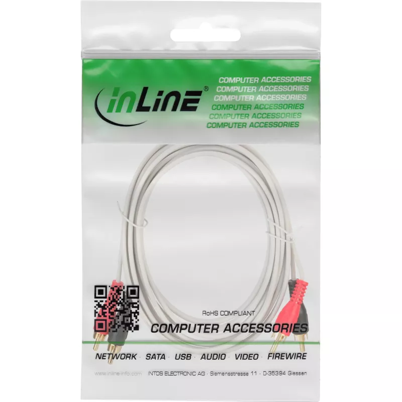 InLine Audio kabelis 2x RCA vyras-vyras baltas/auksinis 3m