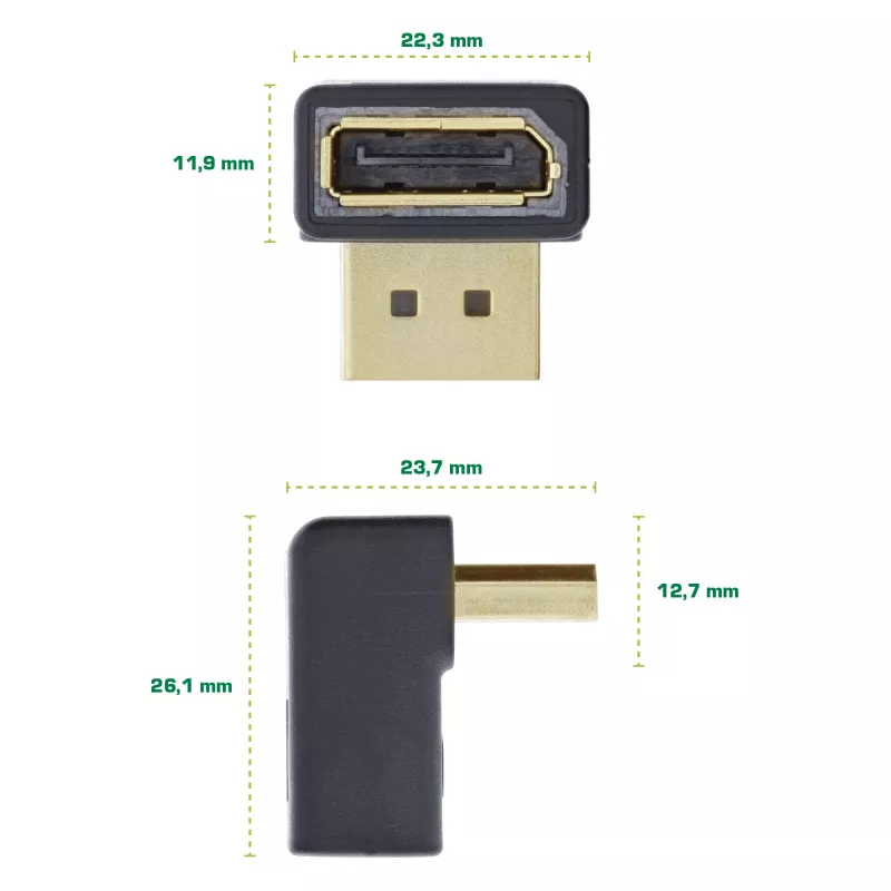 InLine DisplayPort adapteris, DisplayPort kištukas / lizdas kampu į viršų