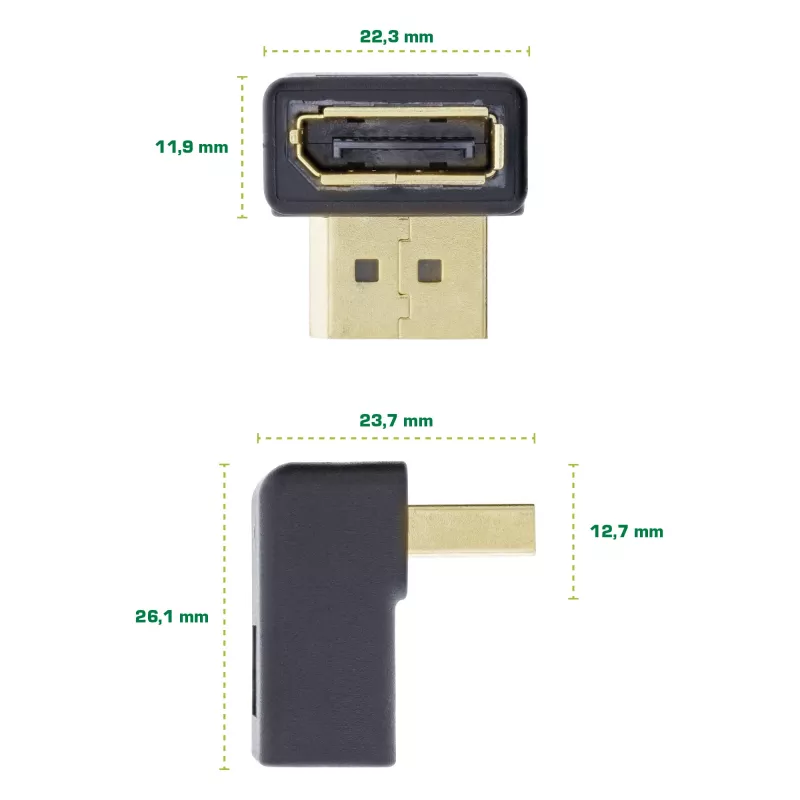 InLine DisplayPort adapteris, DisplayPort kištukas / lizdas, žemyn lenktas