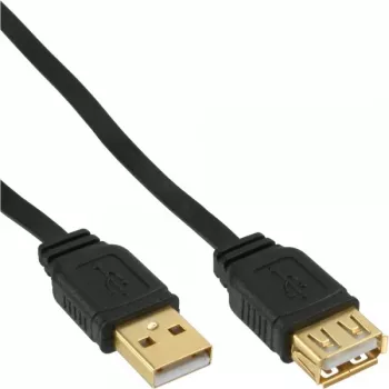 InLine USB 2.0 plokščias ilginamasis kabelis, A tipas kištukas / lizdas, auksuoti kontaktai, juodas, 5 m