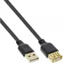 InLine USB 2.0 plokščias ilginamasis kabelis A tipas (vyriškas / moteriškas) auksuoti kontaktai juodas 3 m