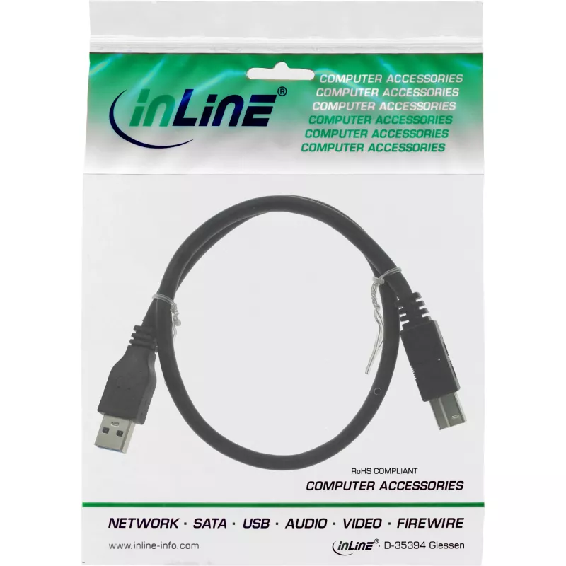 USB 3.2 Gen.1 kabelis Type A kištukas / Type B kištukas InLine 35310 1m juodas
