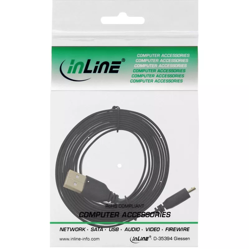 InLine Micro USB 2.0 plokščias laidas USB A / Micro-B, juodas/auksinis, 2 m