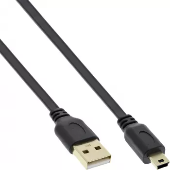 InLine USB 2.0 plokščias laidas USB A (vyriškas) / Mini-B (vyriškas) 5pin juodas/auksinis 0,5 m