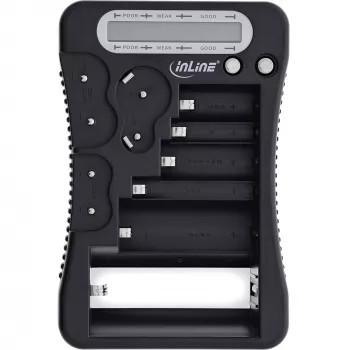 Baterijų testeris InLine 01285 su LCD ekranu apvalioms ir monetinėms baterijoms