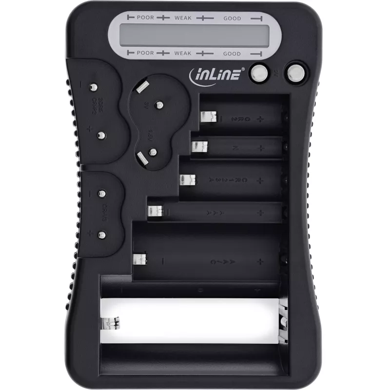 Baterijų testeris InLine 01285 su LCD ekranu apvalioms ir monetinėms baterijoms