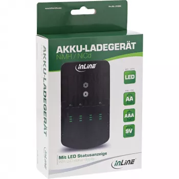 InLine įkroviklis NiMH/NiCd baterijoms, AA AAA ir 9V