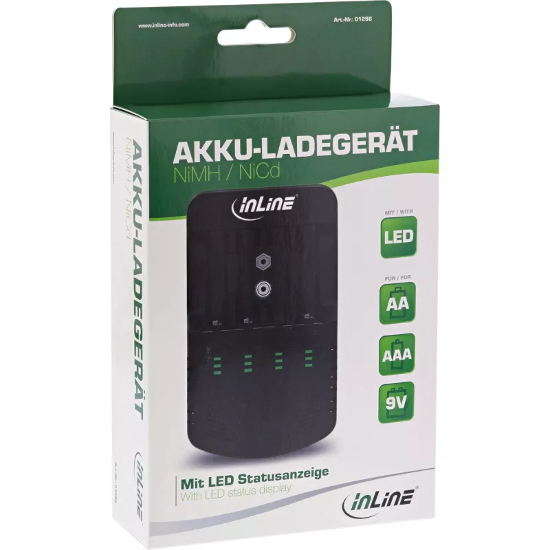 InLine įkroviklis NiMH/NiCd baterijoms, AA AAA ir 9V