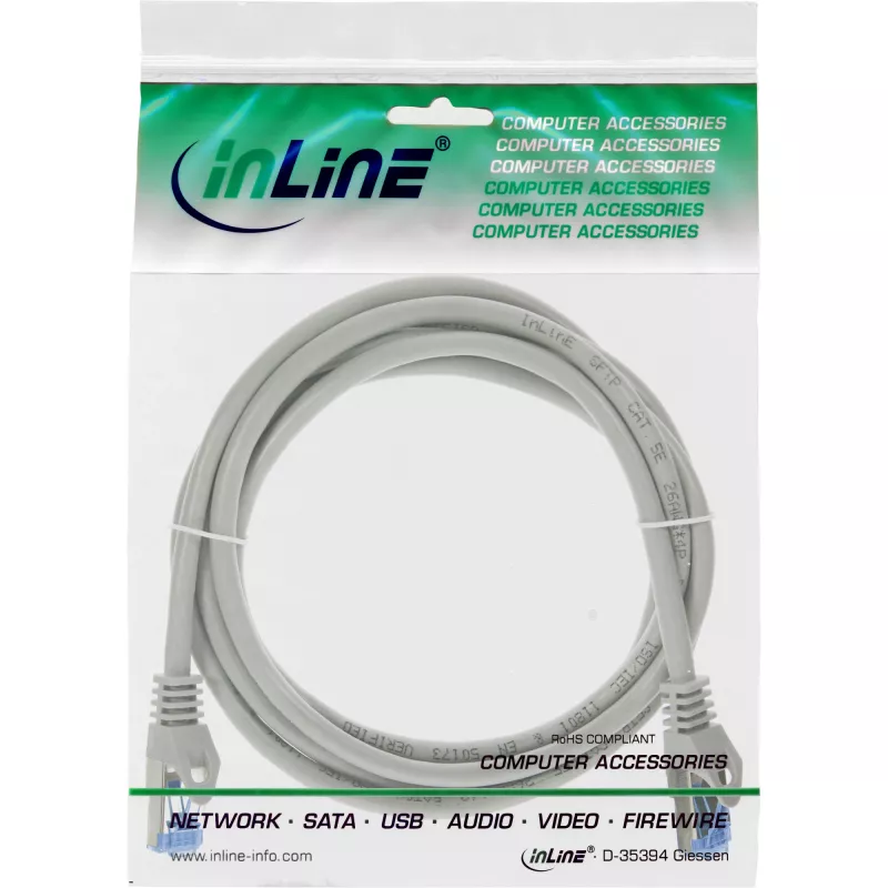 InLine Patch kabelis, Cat.6A, S/FTP, lankstus TPE, pilkas, 0,5 m