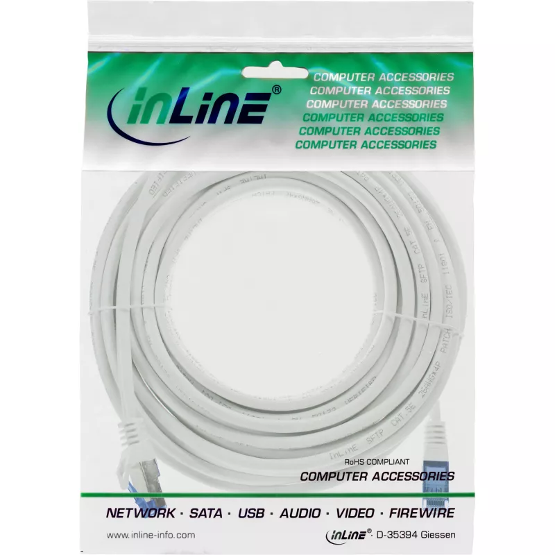 InLine Patch laidas, Cat.6A, S/FTP, TPE lankstus, baltas, 10 m