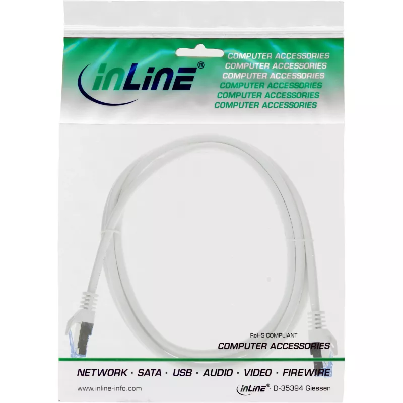 InLine Patch kabelis, Cat.6A, S/FTP, TPE lankstus, baltas, 3 m