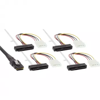 InLine SAS laidas, Mini SAS SFF-8087 / 4x SAS SFF-8482 + maitinimas, 0,75 m