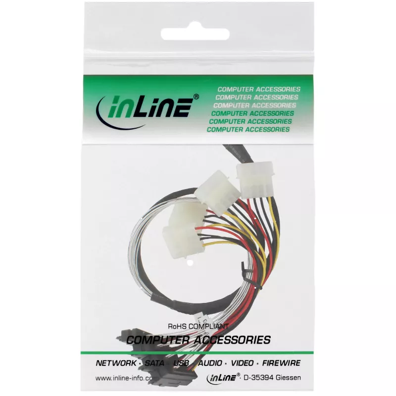 InLine SAS laidas, Mini SAS SFF-8087 / 4x SAS SFF-8482 + maitinimas, 0,75 m