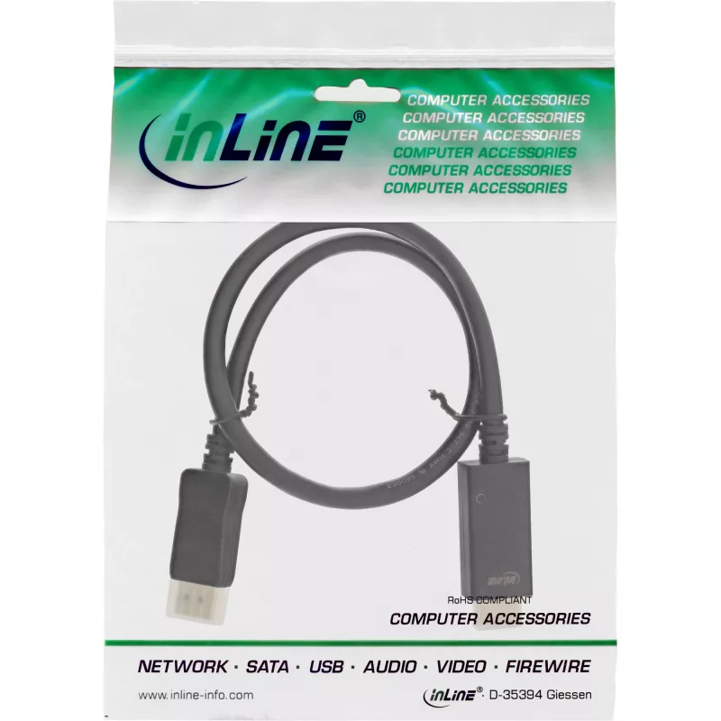InLine 17181I DisplayPort į HDMI keitiklio kabelis, 4K/60Hz, juodas, 1m