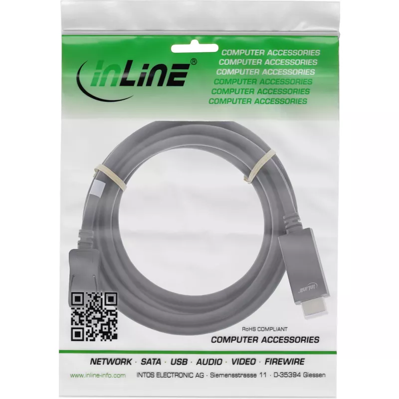 InLine DisplayPort į HDMI keitiklio laidas, 4K/60Hz, juodas, 1,5m