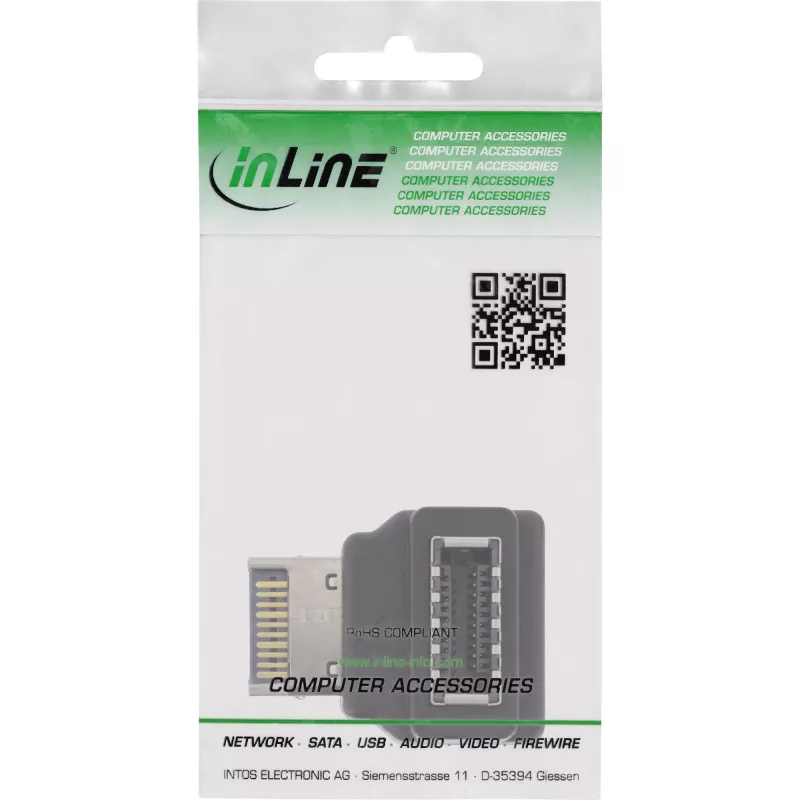 InLine USB 3.2 adapter vidinis, priekinio skydelio USB-E kištukas į USB-E lizdą 90°