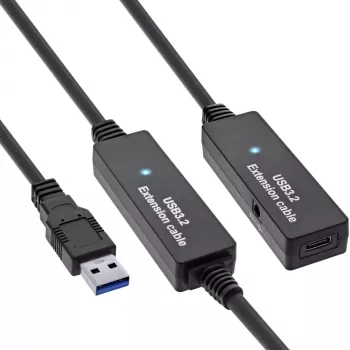 InLine USB 3.2 Gen.1 aktyvus ilginimo kabelis, USB-A kištukas į USB-C lizdą, 10 m