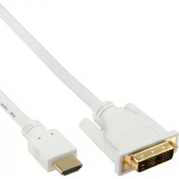 InLine HDMI į DVI laidas, kištukas / 18+1 kištukas, baltas, auksuotas, 5 m