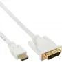 InLine HDMI į DVI laidas, kištukas / 18+1 kištukas, baltas, auksuotas, 5 m