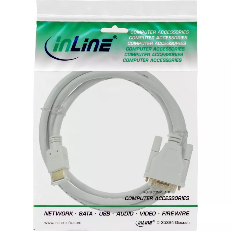 InLine HDMI į DVI laidas, kištukas / 18+1 kištukas, baltas, auksuotas, 5 m