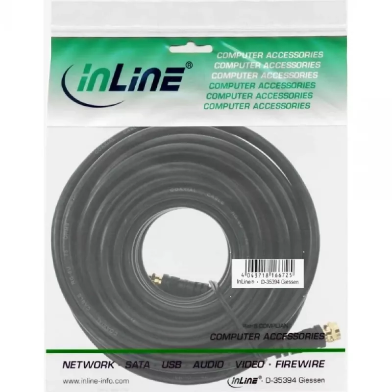 SAT laidas Premium InLine 69315P 15m 2x ekranuotas 2x F-kištukas juodas