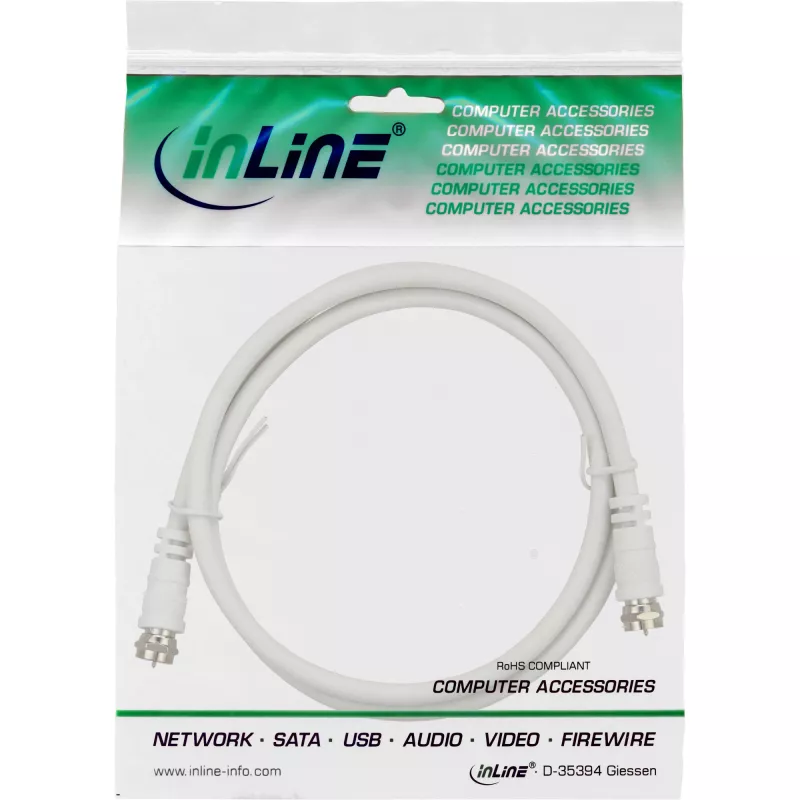 InLine SAT laidas 2x ekranuotas itin maži nuostoliai 2x F-kištukas >75 dB baltas 3 m