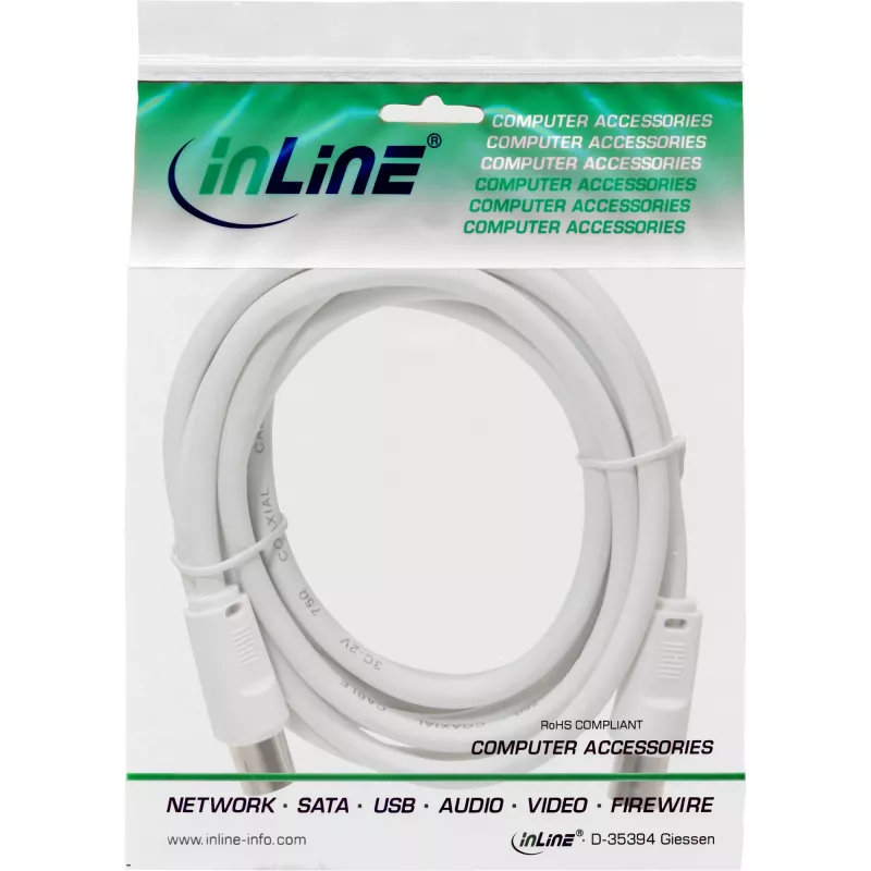 InLine anteninis kabelis 2x ekranuotas itin maži nuostoliai >75dB baltas 2m