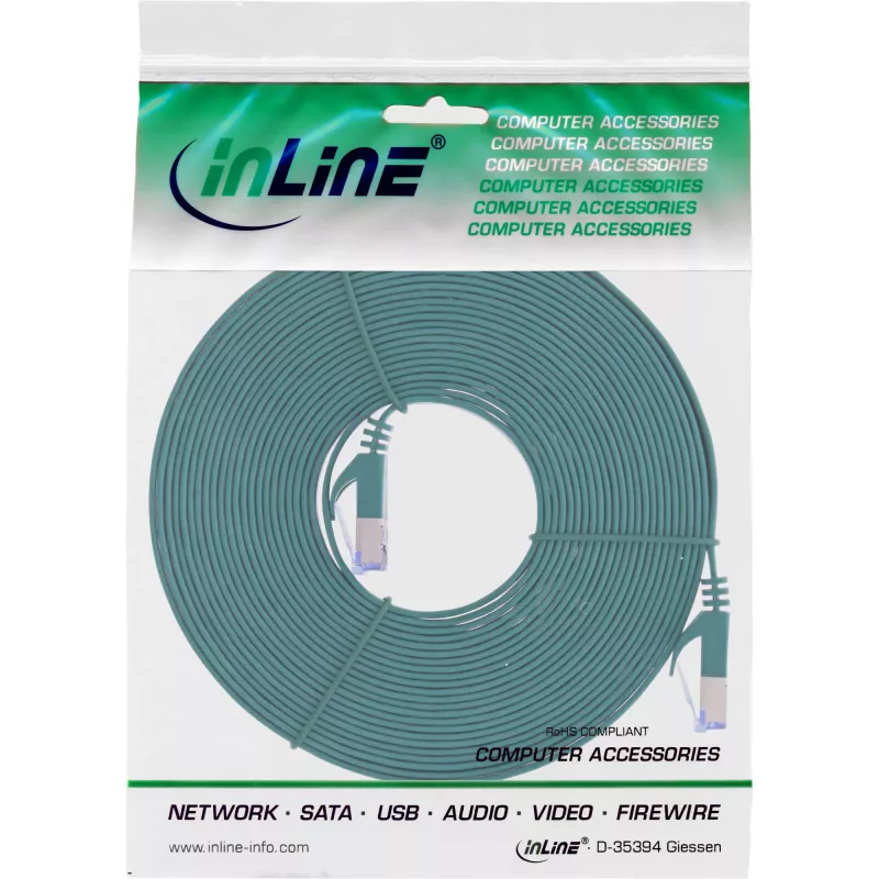 InLine Flat patch kabelis, U/FTP, Cat.6A, žalias, 10 m
