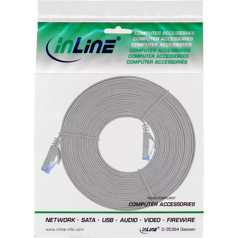 InLine Flat patch laidas, U/FTP, Cat.6A, pilkas, 7m