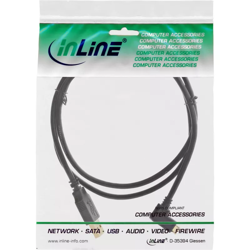 InLine Micro USB 2.0 laidas USB A / Micro-B, lenktas, juodas, 2 m