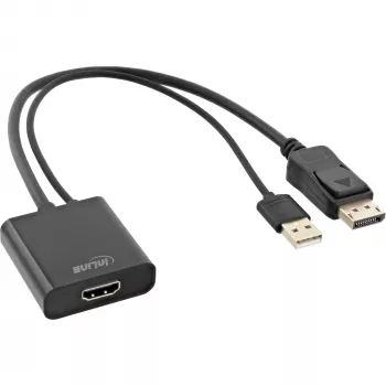 InLine HDMI lizdas į DisplayPort kištuką keitiklio kabelis, 4K, juodas/auksinis, 0,3 m