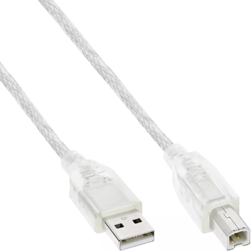 USB 2.0 laidas A tipo (vyras) / B tipo (vyras) InLine 34535T 3 m permatomas