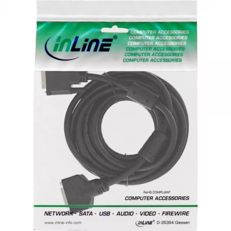 InLine DVI-D kabelis 24+1 M/F, Dual Link, 2 ferito žiedai, 2m