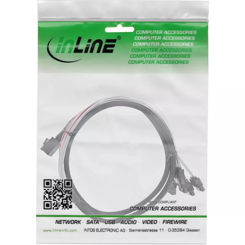 InLine Mini SAS HD kabelis SFF-8643 į 4x SATA + Sideband 0,5 m