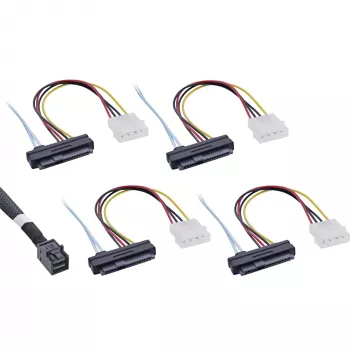 InLine Mini SAS HD kabelis SFF-8643 į 4x SFF-8482 su maitinimu 1 m