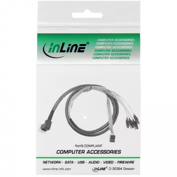 InLine Mini SAS HD kabelis SFF-8643 kampuotas į 4x SATA + šoninis ryšys 0,5 m